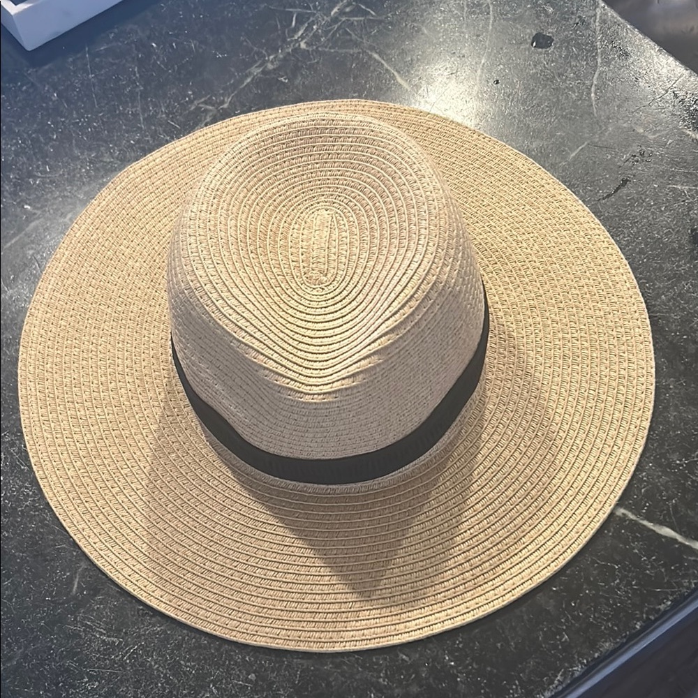 Elegant Tan Sun Hat with Black Band